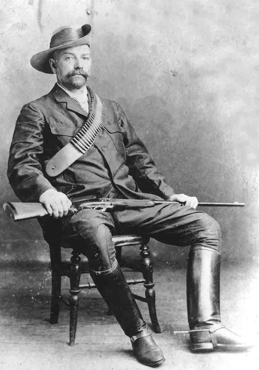 Lt. Col. J.W. Colenbrander poses with a Farquharson given to him by Cecil Rhodes (circa 1896).